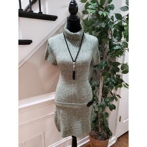 J. J. Always Women's Green Cotton High Neck Short Sleeve Knee Length Dress Large